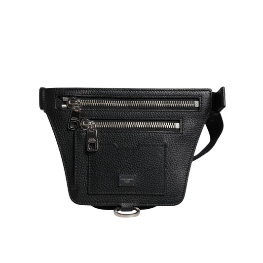 Dolce & Gabbana Black Calfskin Logo Plaque Belt Waist Men Fanny Pack Bag Dolce & Gabbana