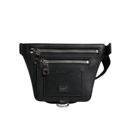 Dolce & Gabbana Black Calfskin Logo Plaque Belt Waist Men Fanny Pack Bag Dolce & Gabbana