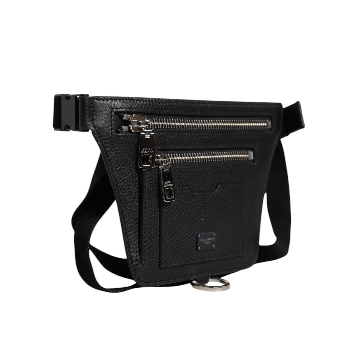 Dolce & Gabbana Black Calfskin Logo Plaque Belt Waist Men Fanny Pack Bag Dolce & Gabbana