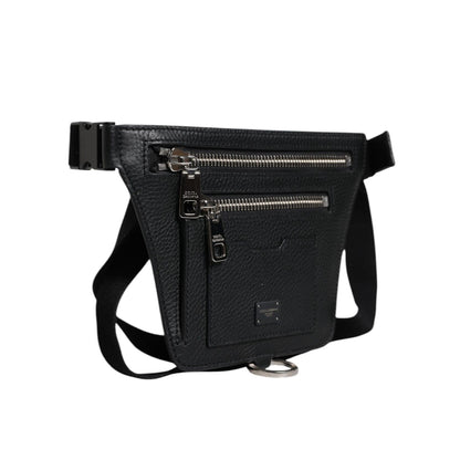Dolce & Gabbana Black Calfskin Logo Plaque Belt Waist Men Fanny Pack Bag Dolce & Gabbana