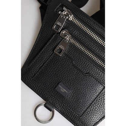 Dolce & Gabbana Black Calfskin Logo Plaque Belt Waist Men Fanny Pack Bag Dolce & Gabbana