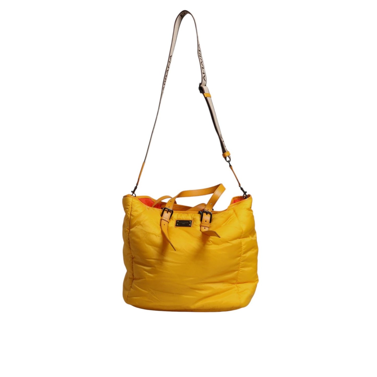 Dolce & Gabbana Yellow Orange Nylon Logo Plaque Hand Shoulder Duffle Bag Dolce & Gabbana
