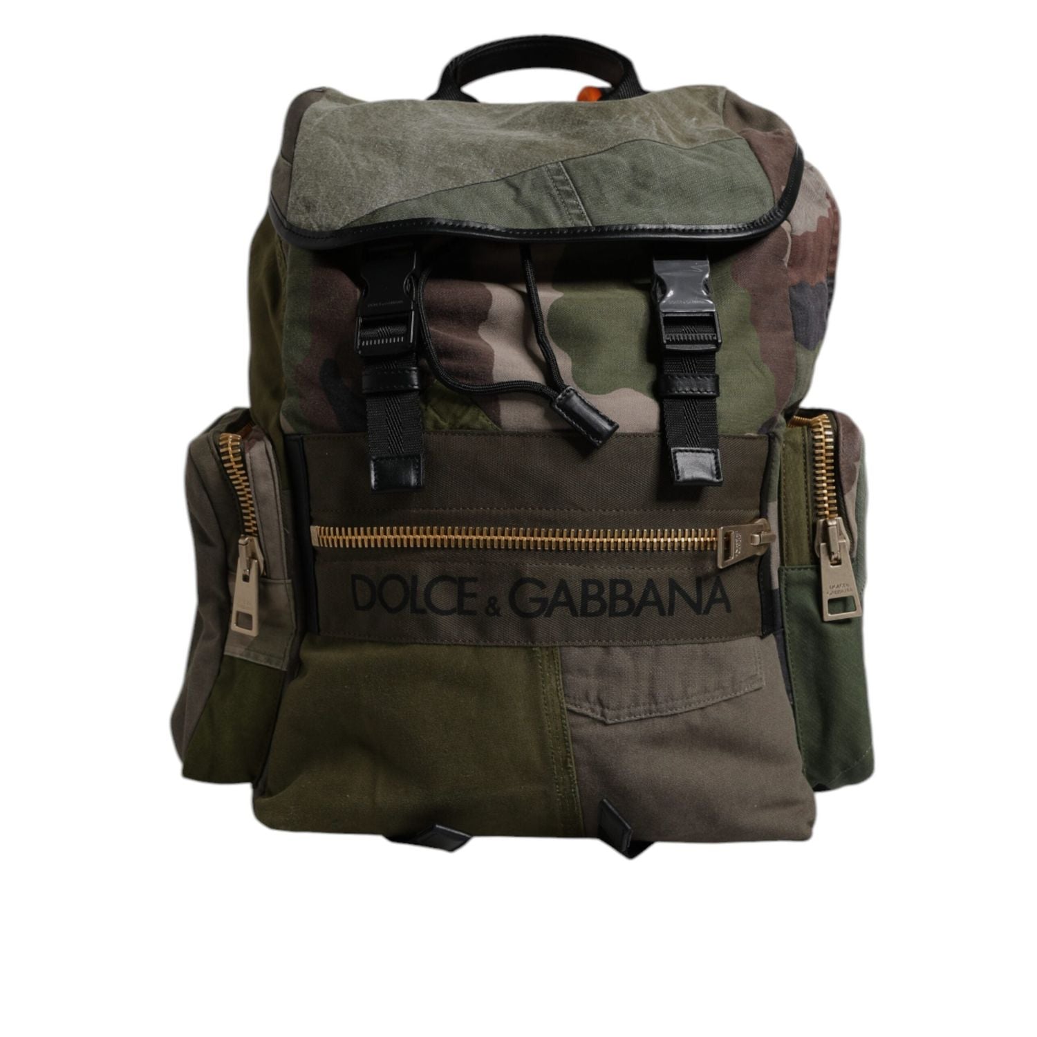 Dolce & Gabbana Military Green Patchwork School Backpack Bag