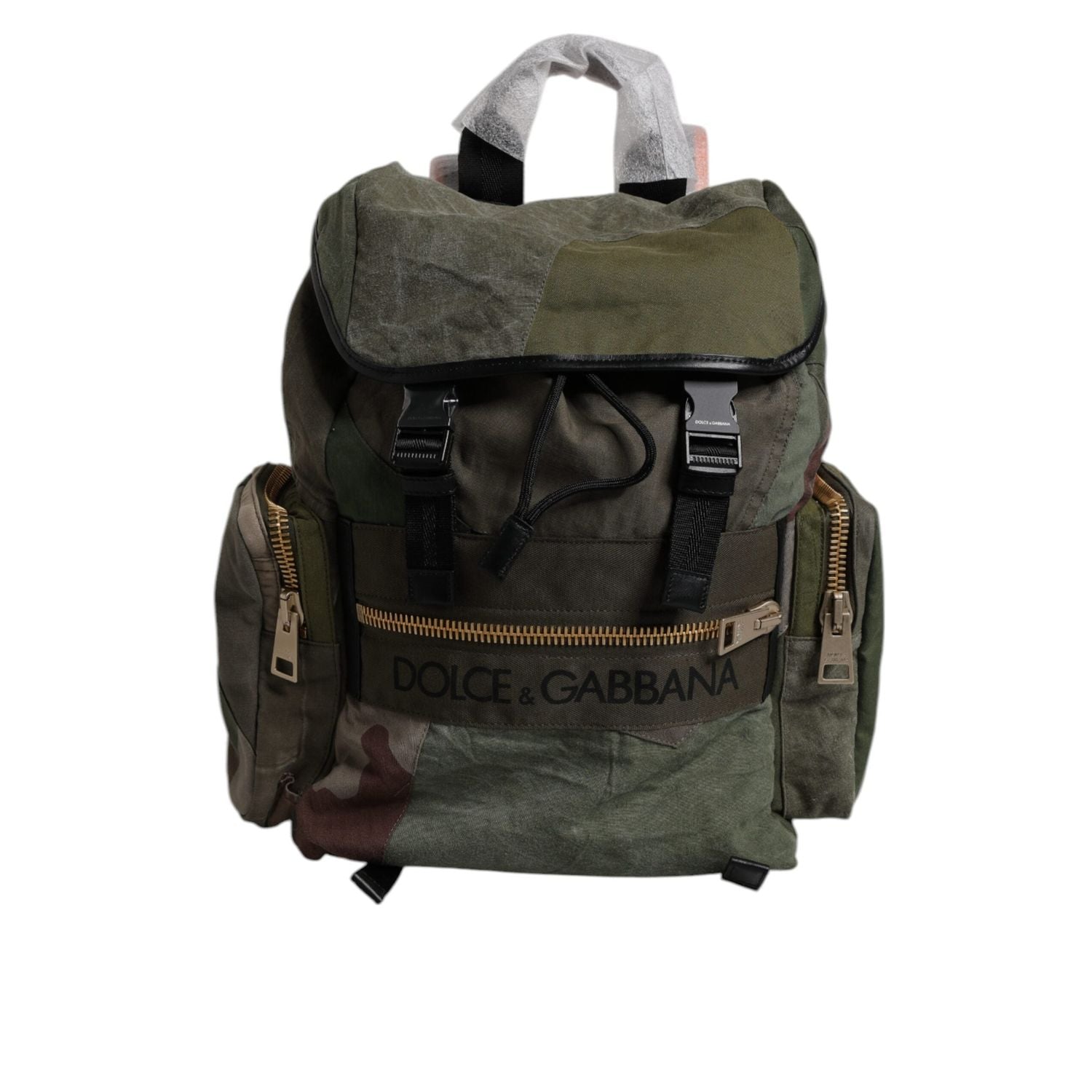 Dolce & Gabbana Military Green Patchwork Travel Backpack Bag