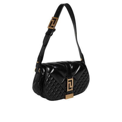 Versace Black Calf Leather Quilted Shoulder Strap Bag Versace