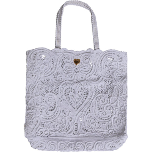 Dolce & Gabbana White Cordonetto Lace Beatrice Tote Shopping Bag Dolce & Gabbana