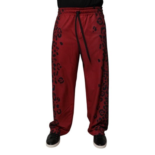 Dolce & Gabbana Red Leopard Print Polyester Men Jogger Pants Dolce & Gabbana