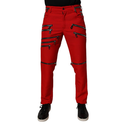 Dolce & Gabbana Red Zipper Embellished Straight Pants Dolce & Gabbana