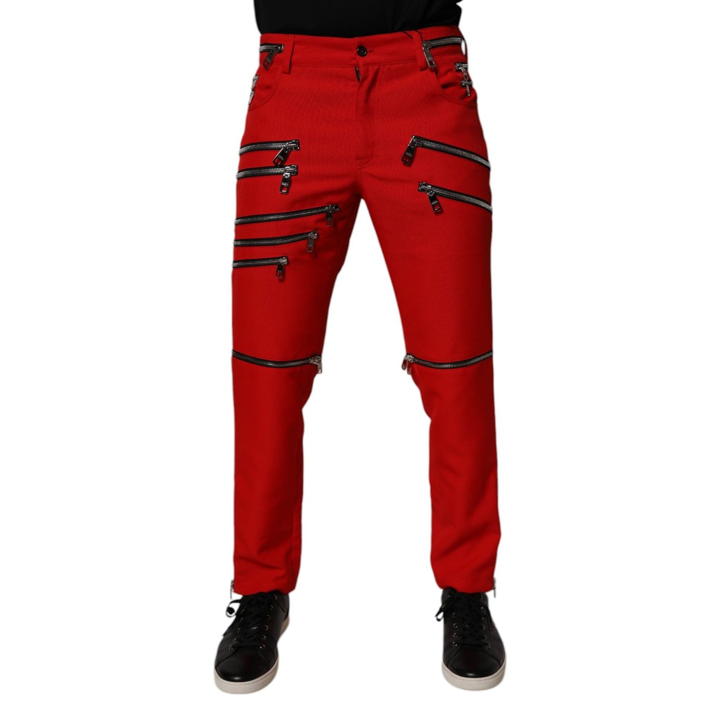 Dolce & Gabbana Red Zipper Embellished Straight Pants Dolce & Gabbana