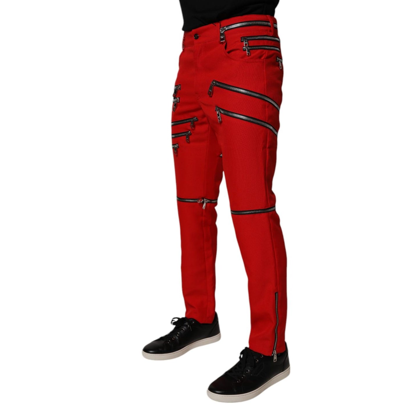 Dolce & Gabbana Red Zipper Embellished Straight Pants Dolce & Gabbana