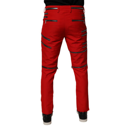 Dolce & Gabbana Red Zipper Embellished Straight Pants Dolce & Gabbana