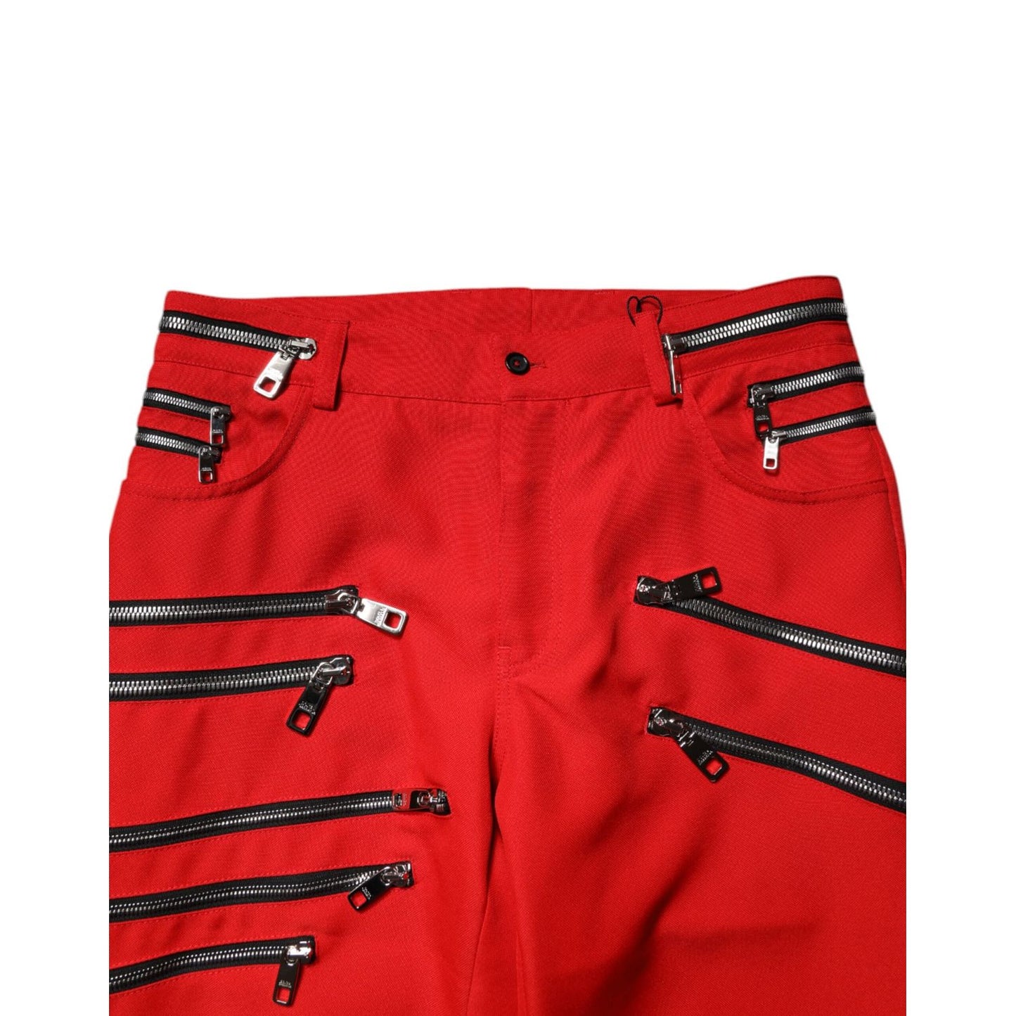 Dolce & Gabbana Red Zipper Embellished Straight Pants Dolce & Gabbana
