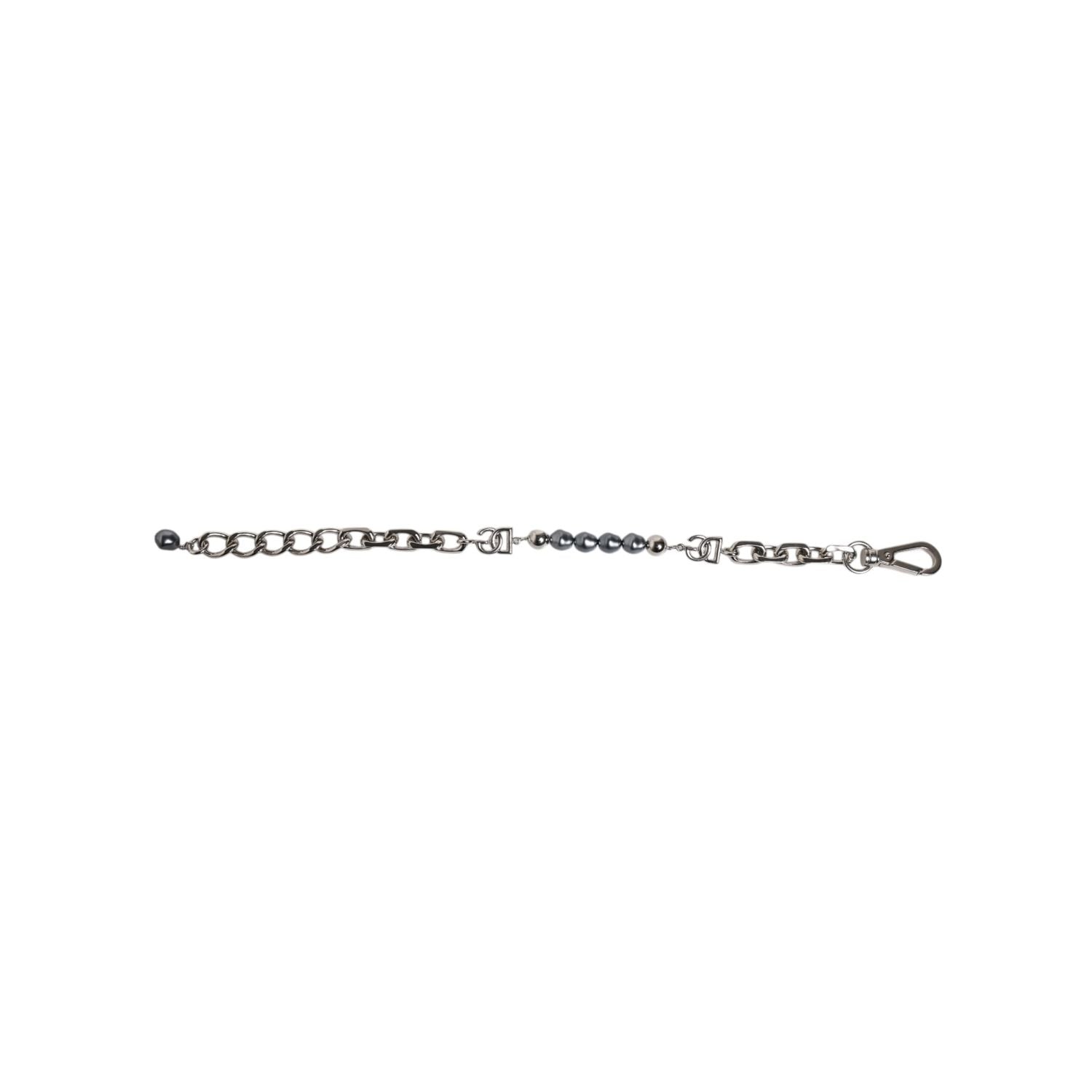 Dolce & Gabbana Silver Tone Chain Lobster Clasp Logo Gray Pearls Bracelet