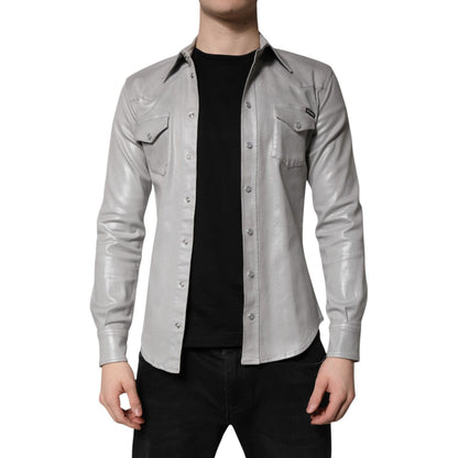 Dolce & Gabbana Metallic Gray Cotton Button Down Shirt