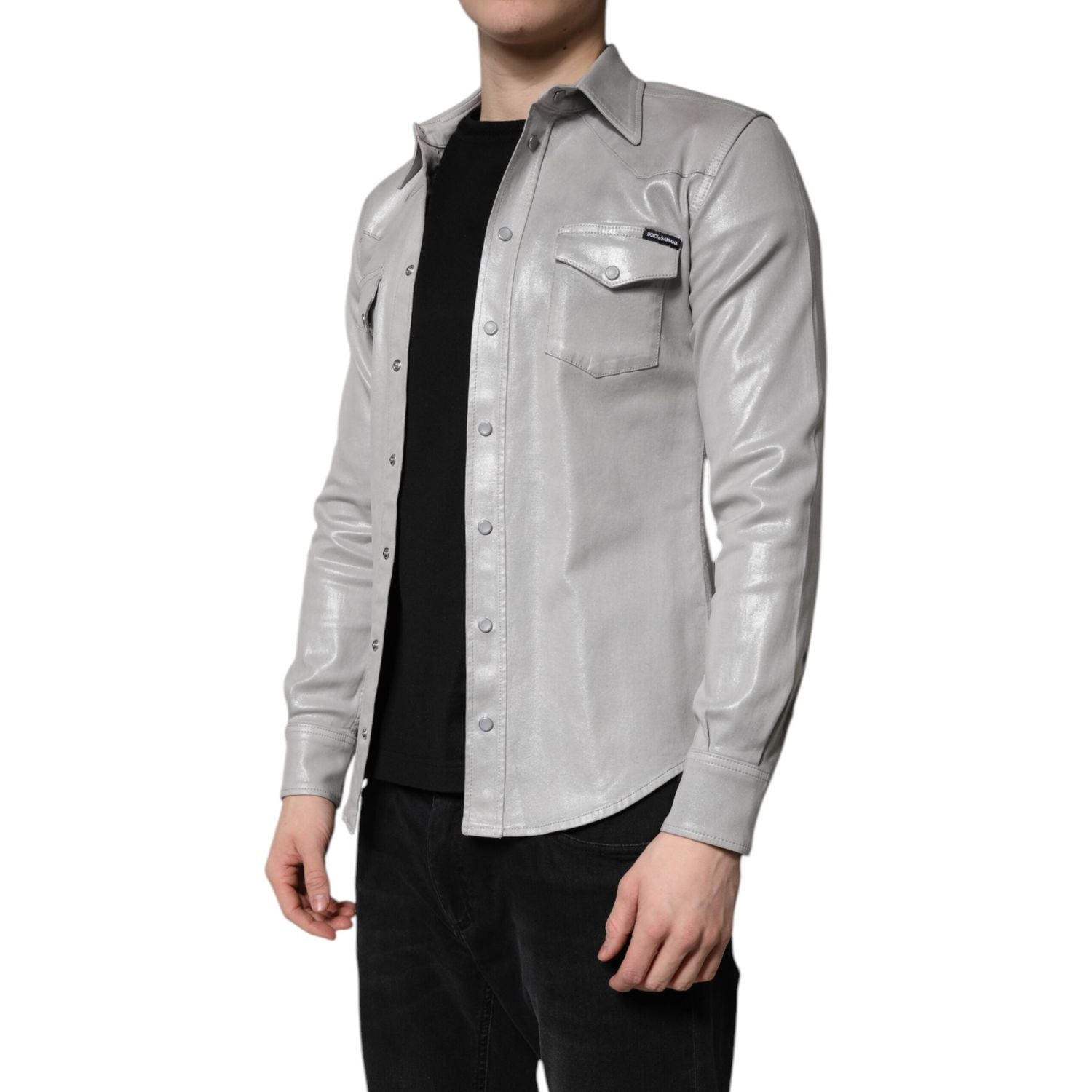 Dolce & Gabbana Metallic Gray Cotton Button Down Shirt
