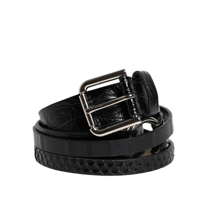 Dolce & Gabbana Black Exotic Leather Metal Logo Buckle Belt