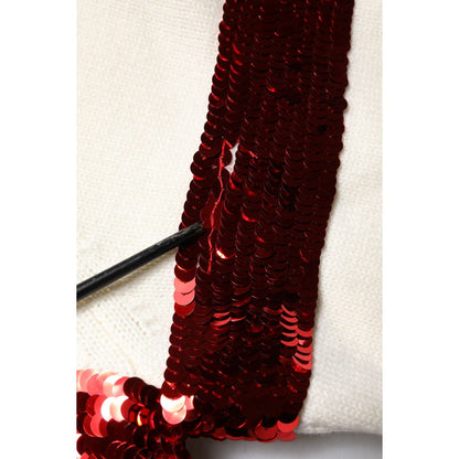 Dolce & Gabbana White Sequined Crew Neck Pullover Sweater