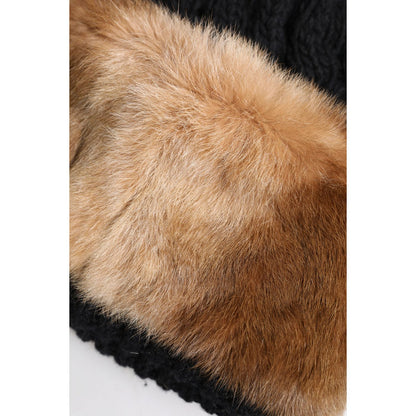 Dolce & Gabbana Black Brown Dyed Rabbit Real Fur Winter Beanie Hat