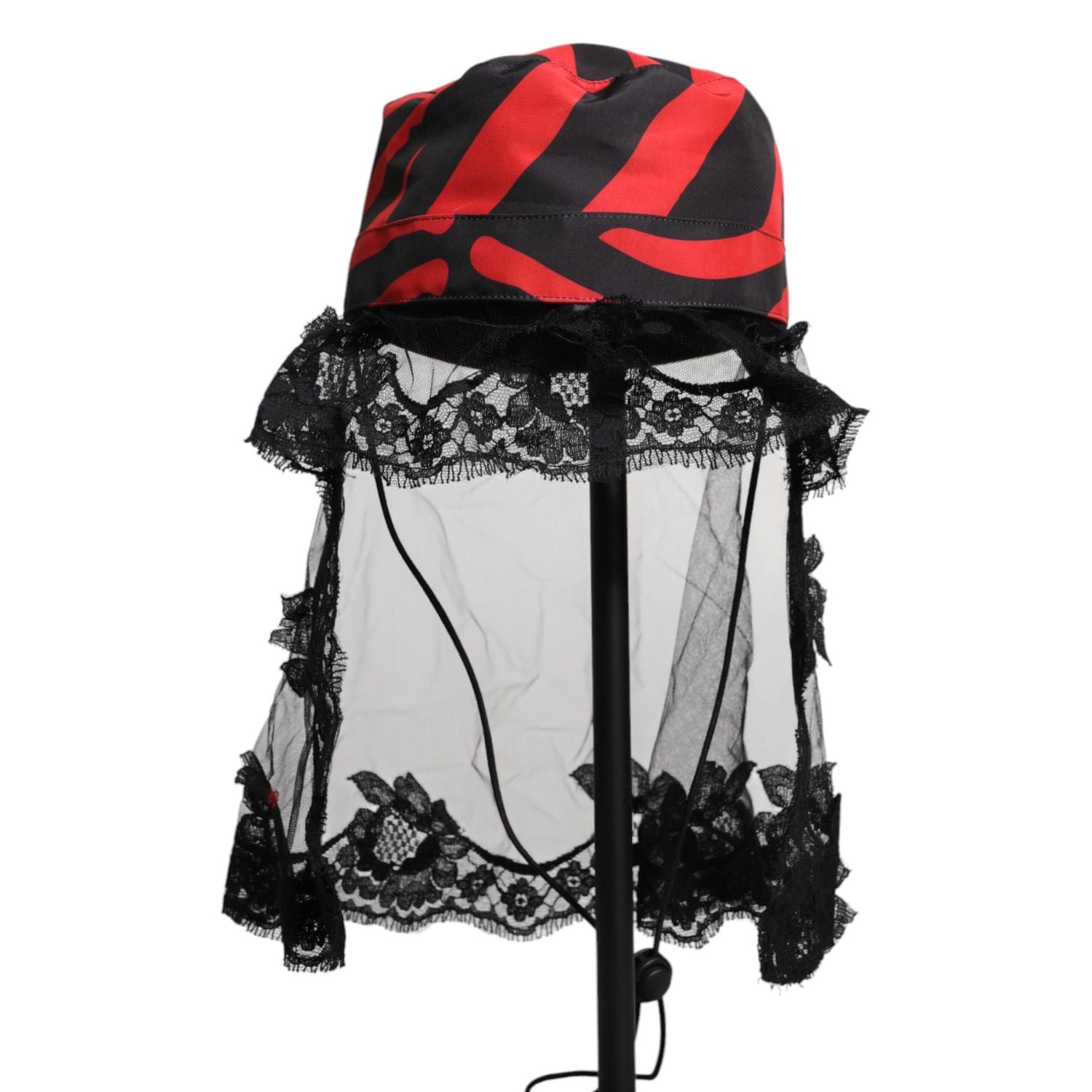 Dolce & Gabbana Black Red Stripes Lace Tulle Bucket Hat