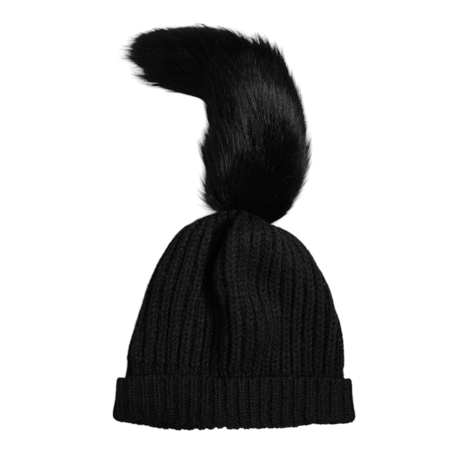 Dolce & Gabbana Black Acrylic Knitted Fur Winter Beanie Hat