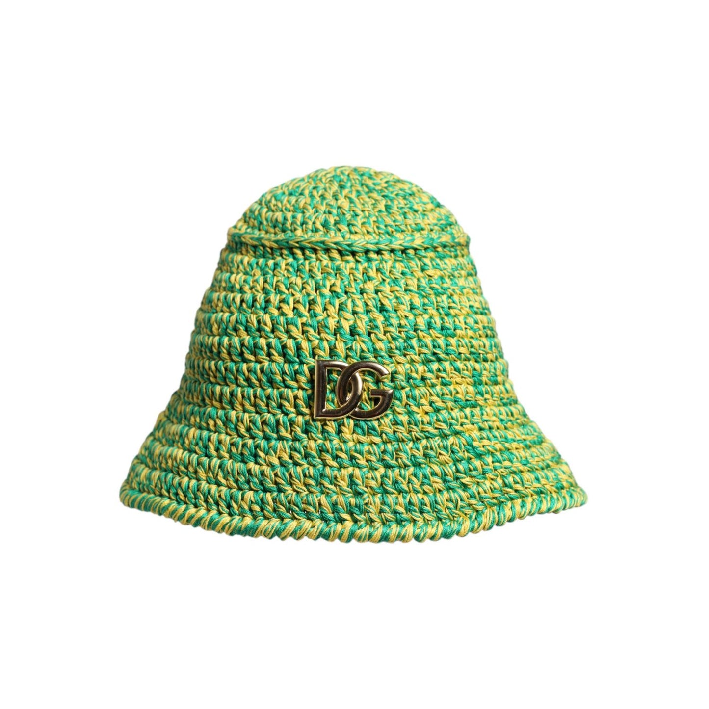 Dolce & Gabbana Green Cotton Crochet DG Logo Bucket Hat