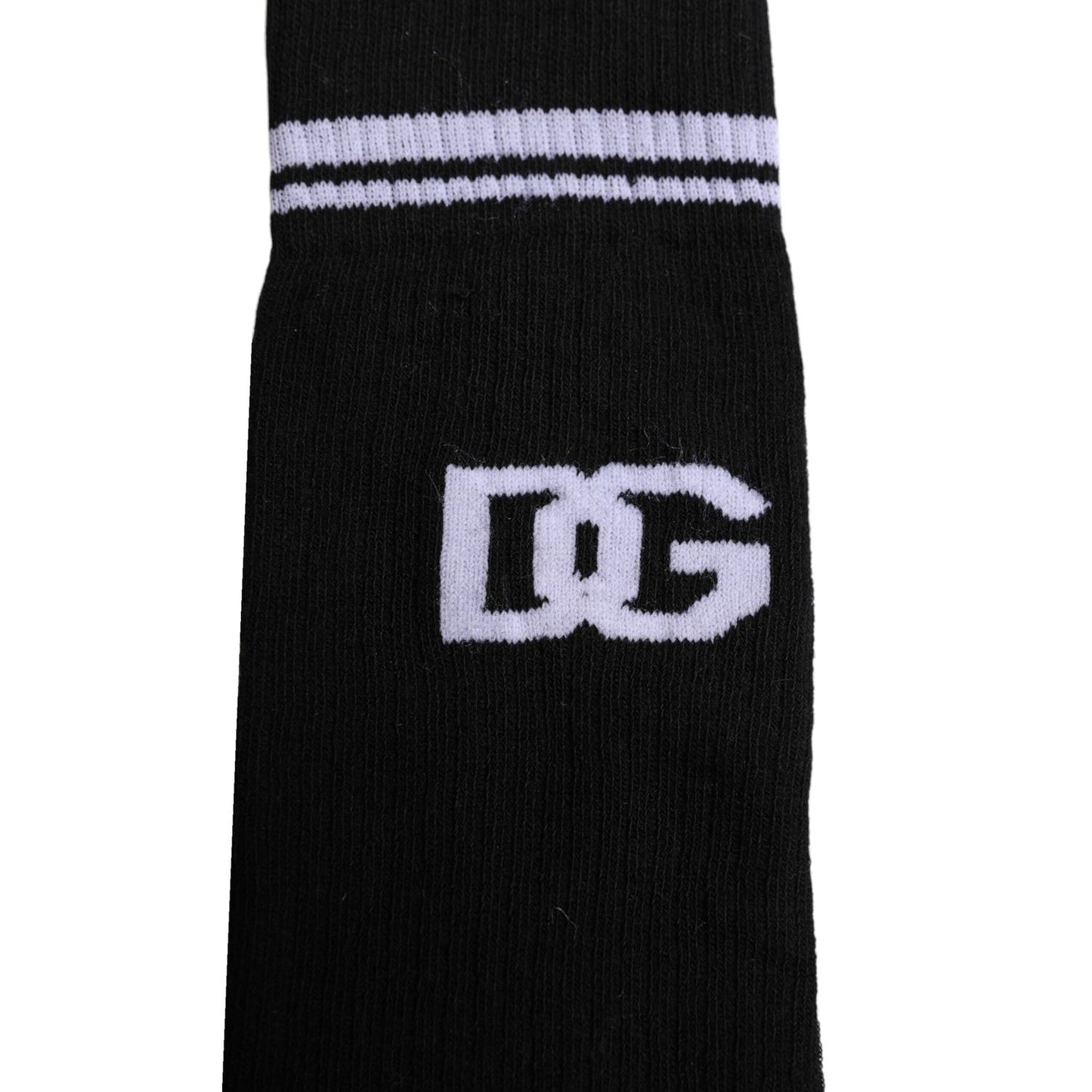 Dolce & Gabbana Black Cotton Logo Mid Calf Men Socks