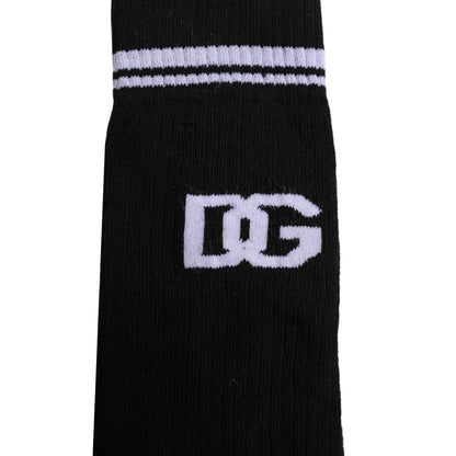 Dolce & Gabbana Black Cotton Logo Mid Calf Men Socks