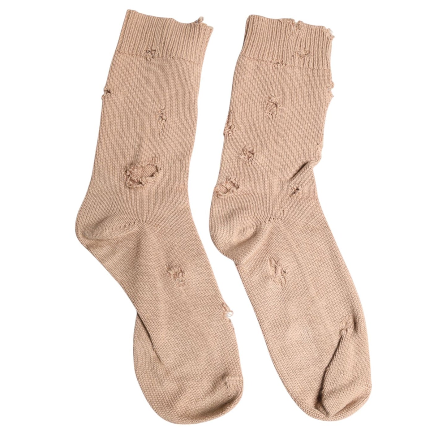 Dolce & Gabbana Beige Solid Stretch Mid Calf Men Socks