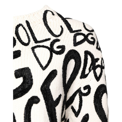 Dolce & Gabbana White Black Logo Print Women Pullover Sweater