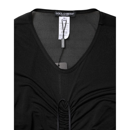 Dolce & Gabbana Black Mesh Trim Bodycon Long Sheath Dress