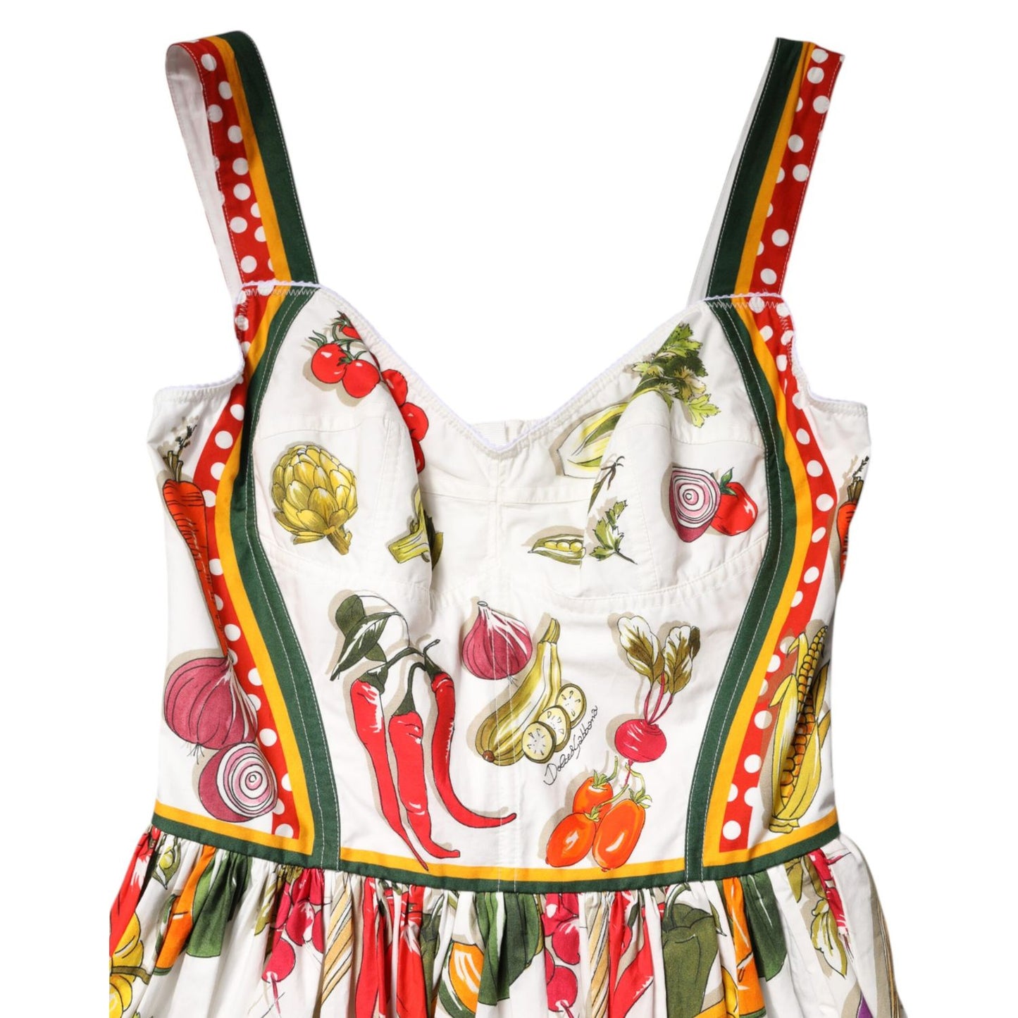 Dolce & Gabbana White Vegetables Sleeveless A-line Dress