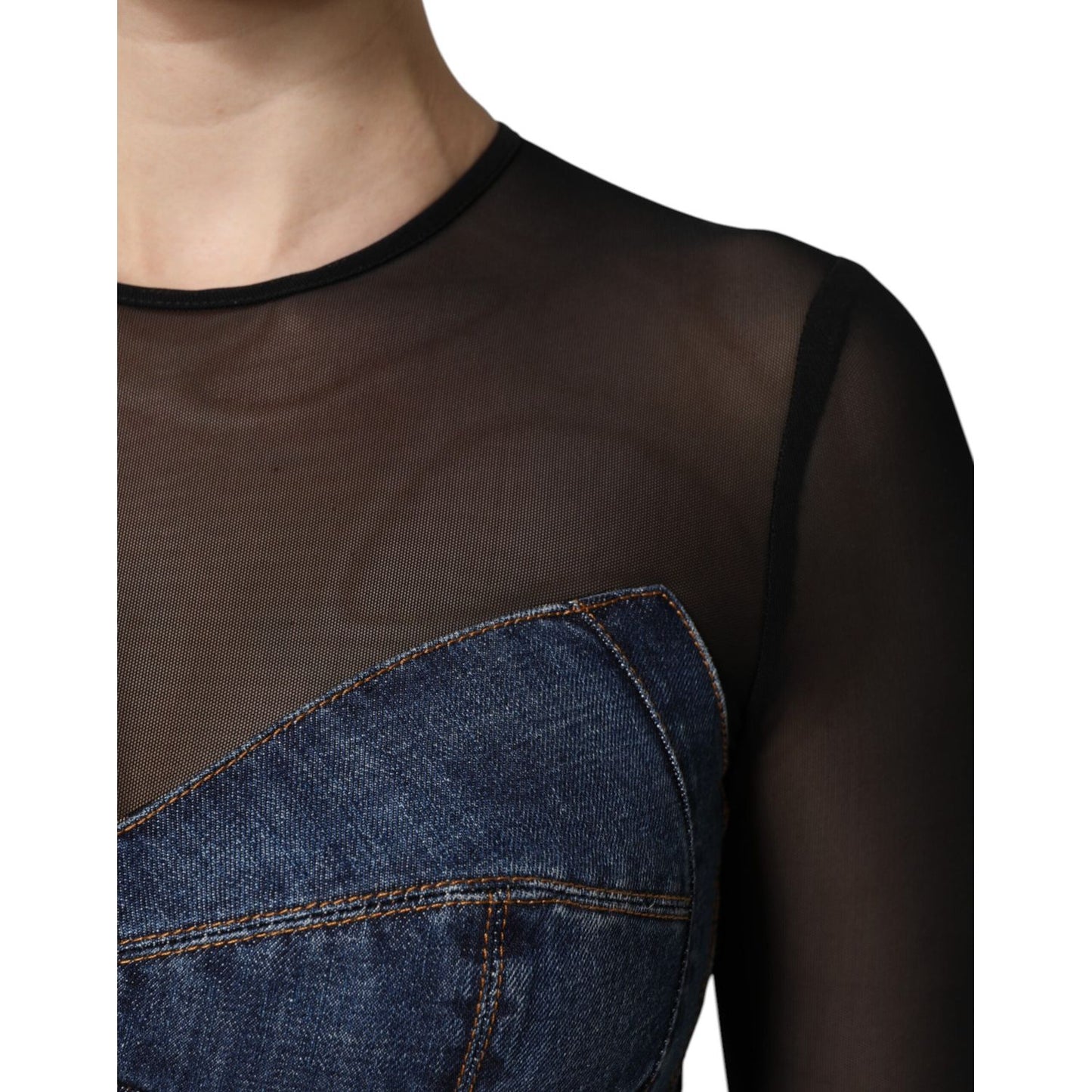 Dolce & Gabbana Black Blue Long Sleeves Denim Mini Dress