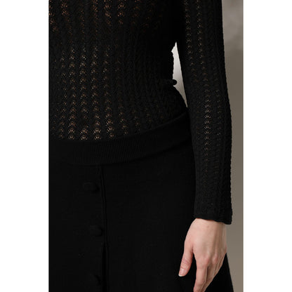 Dolce & Gabbana Black Cashmere Long Sleeves A-line Midi Dress