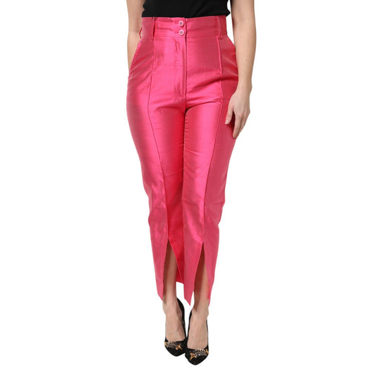 Dolce & Gabbana Pink Silk High Waist Tapered Pants