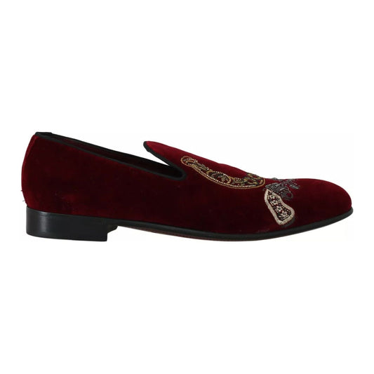 Dolce & Gabbana Bordeaux Velvet Loafers Gun Horseshoe Shoes Dolce & Gabbana