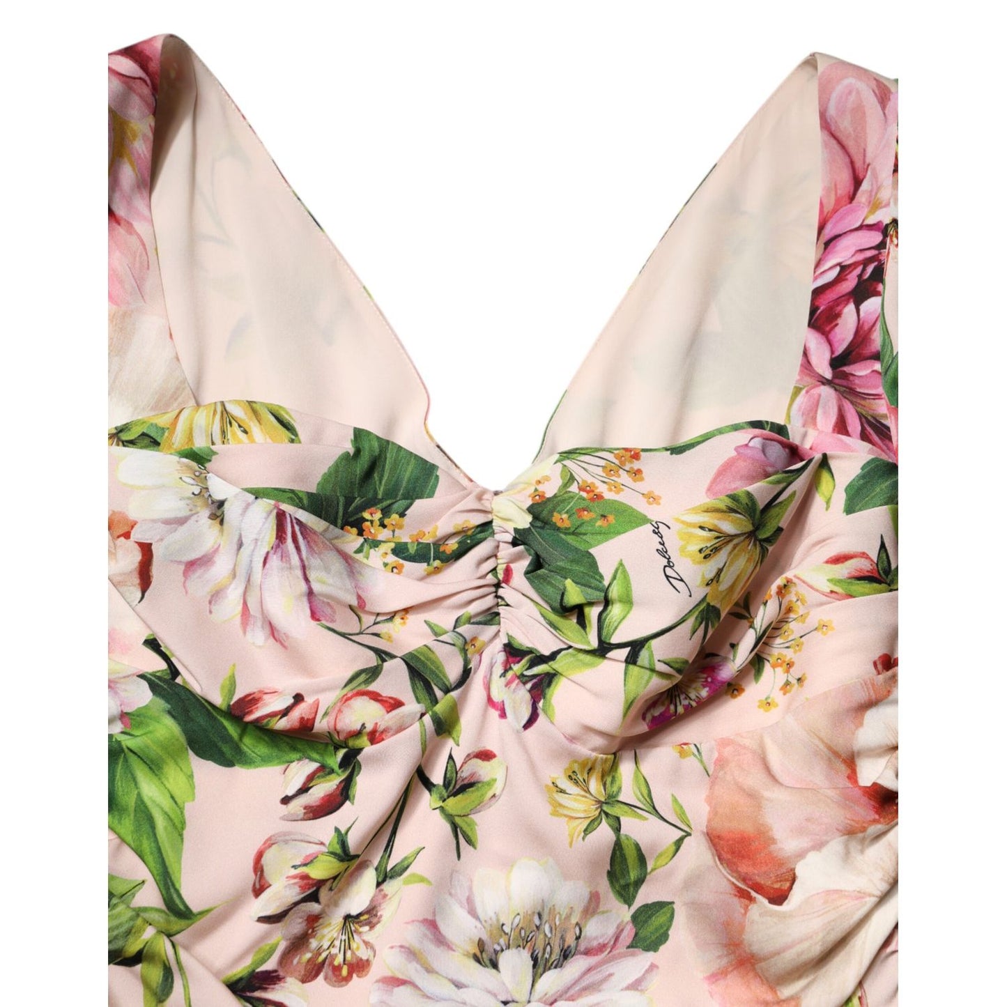 Dolce & Gabbana Pink Floral Silk Fit And Flared Midi Dress