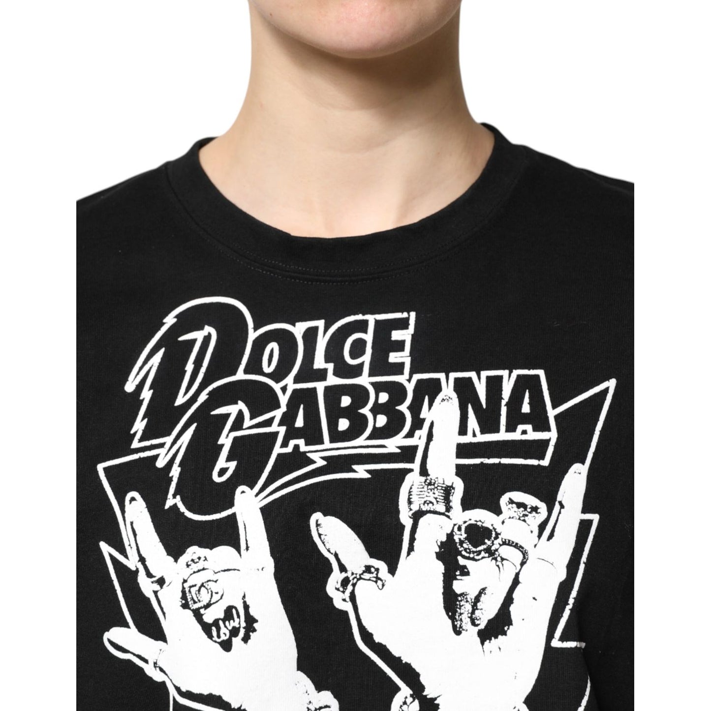 Dolce & Gabbana Black Cotton Printed Short Sleeves T-shirt