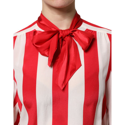 Dolce & Gabbana Red White Stripes Ascot Collar Blouse Top