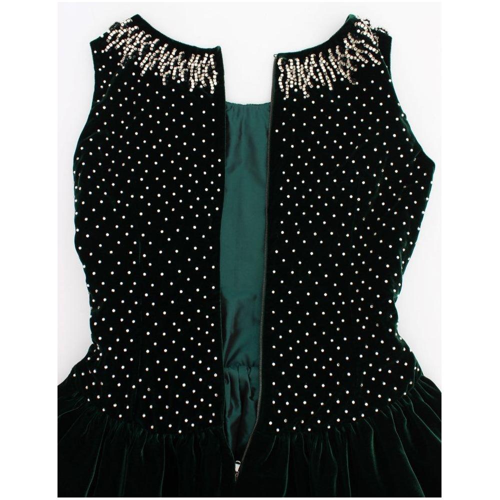 Dolce & Gabbana Green Velvet Crystal Long Maxi Dress