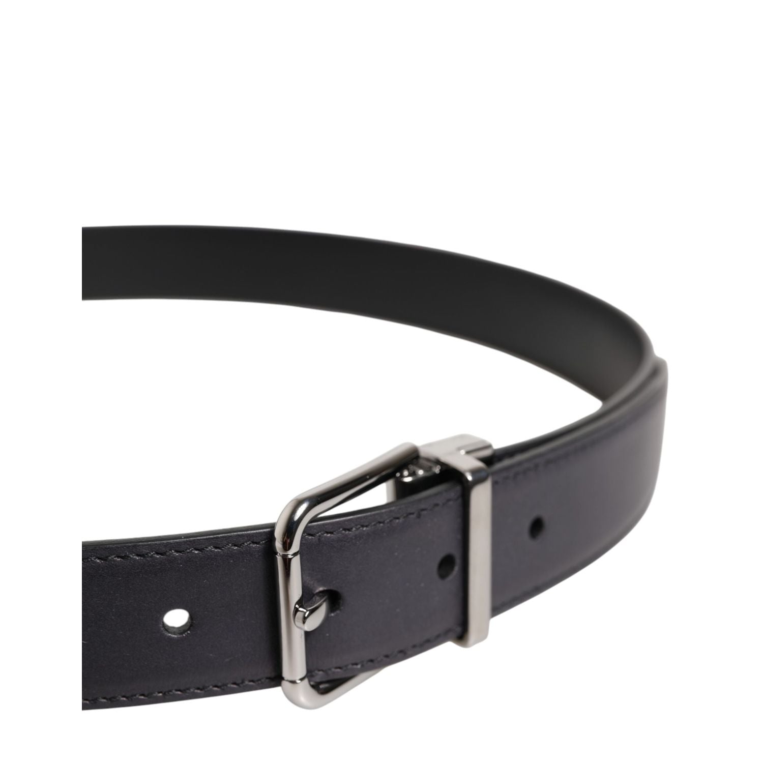 Dolce & Gabbana Black Classic Calf Leather Silver Buckle Belt