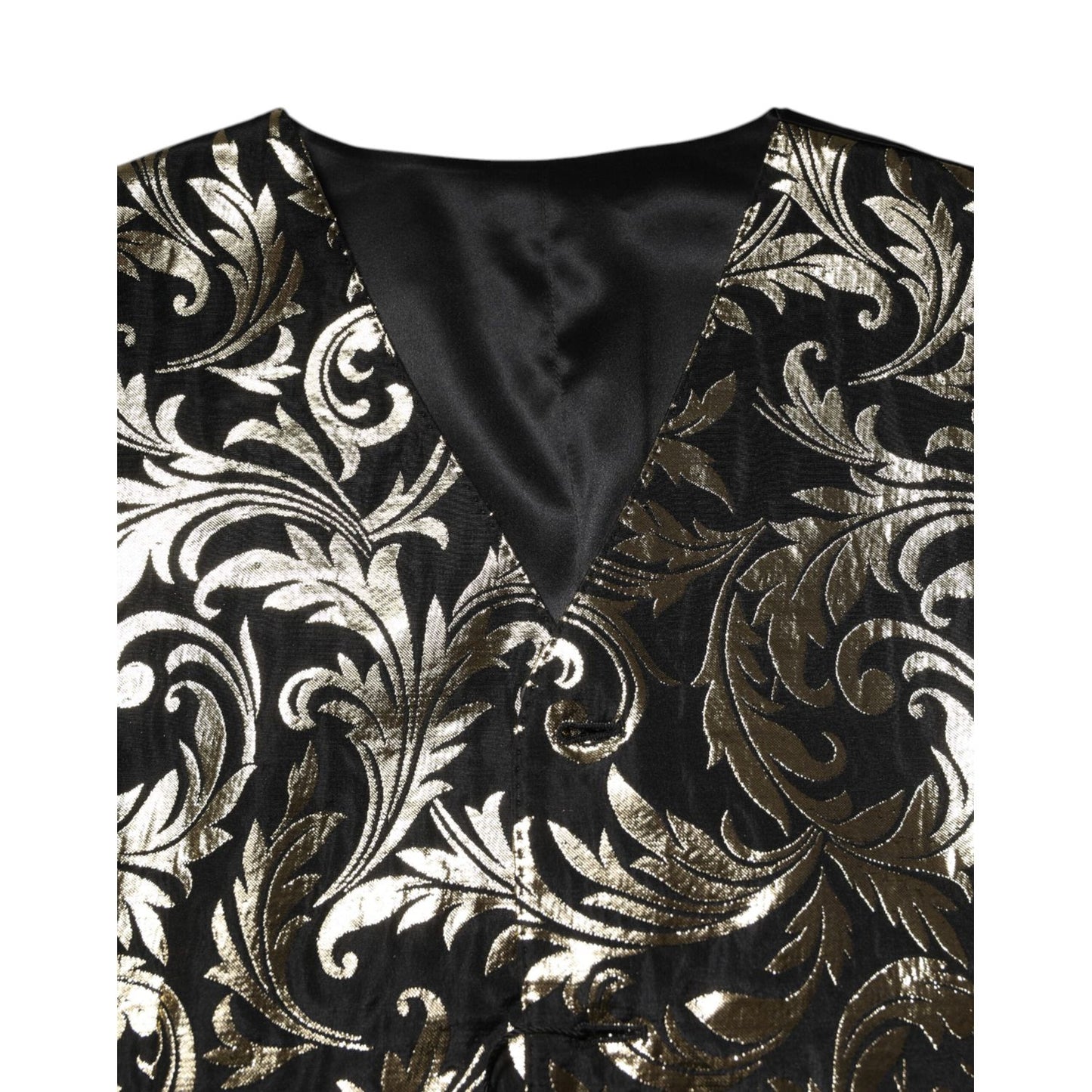Dolce & Gabbana Black Gold Jacquard Formal Men Waistcoat Vest