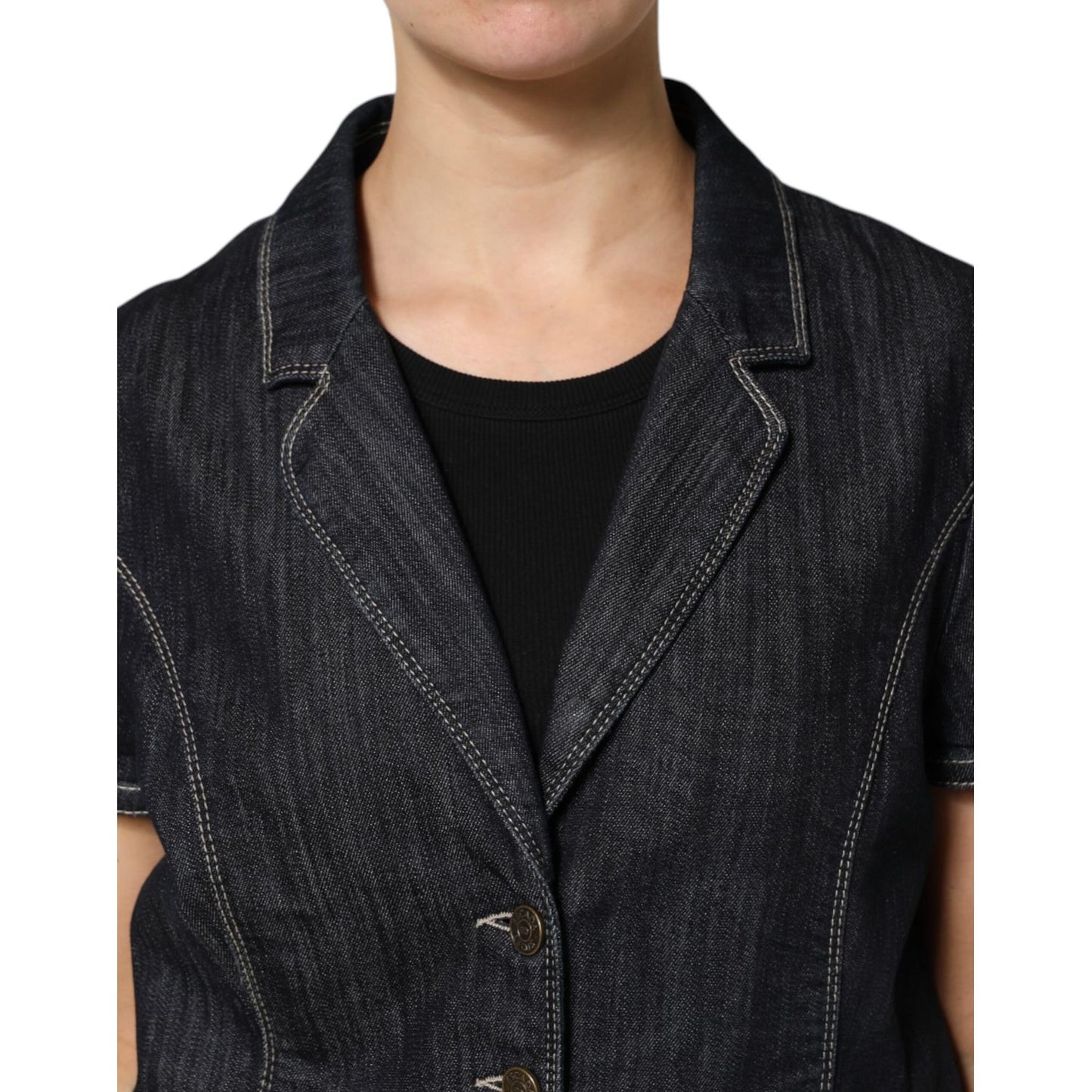 Escada Black Cotton Blend Denim Top Skirt Casual Set Escada