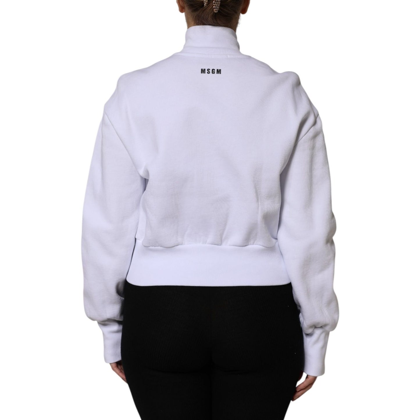 MSGM White Graphic Print Cotton Long Sleeves Full Zip Bomber Jacket MSGM