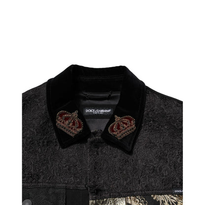 Dolce & Gabbana Black Gold Floral Jacquard Men Biker Jacket