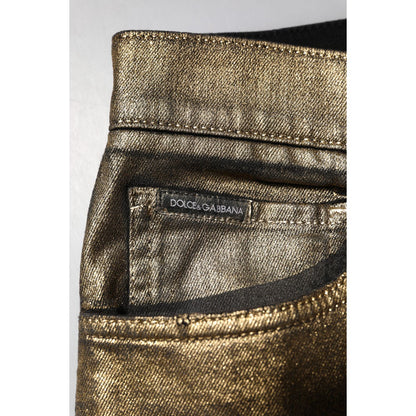 Dolce & Gabbana Gold Tattered Cotton Stretch Slim Denim Jeans