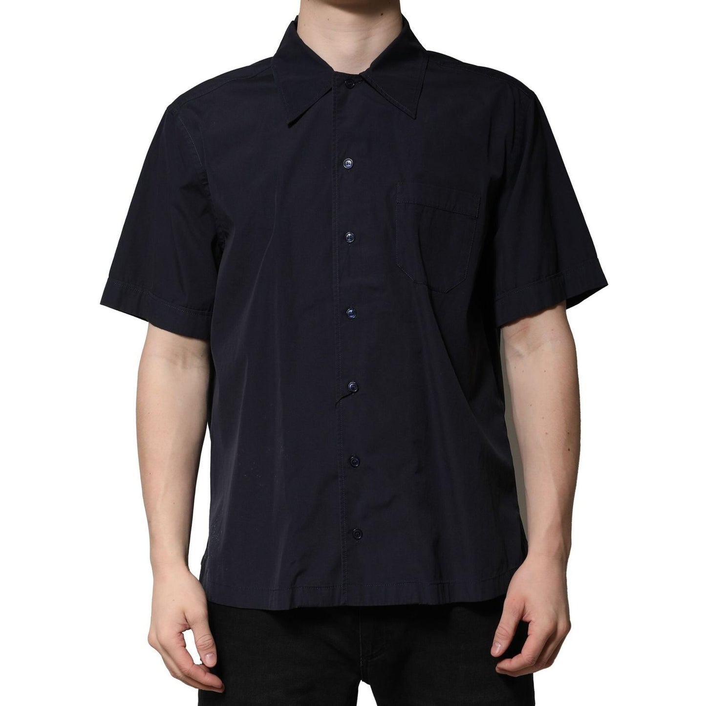 Dolce & Gabbana Dark Blue Cotton Short Sleeves Casual Shirt