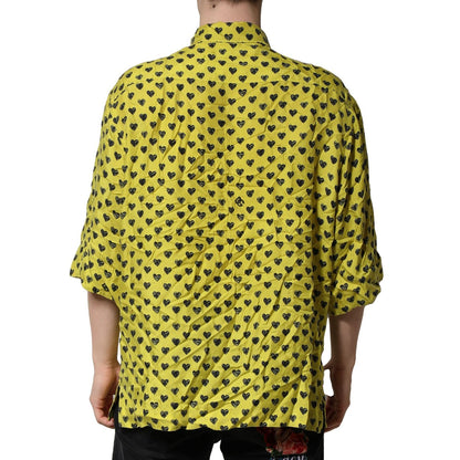 Dolce & Gabbana Yellow Heart Short Sleeves Men Casual Shirt