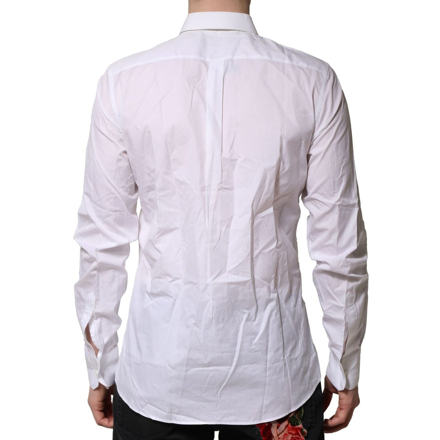 Dolce & Gabbana White Cotton Ruffled Detailing Formal Shirt