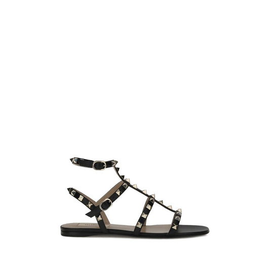 Valentino Garavani Black Calf Leather Bos Taurus Flat Sandals