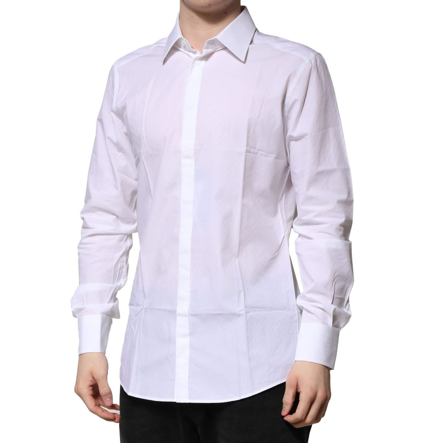 Dolce & Gabbana White Cotton Long Sleeves GOLD Formal Shirt